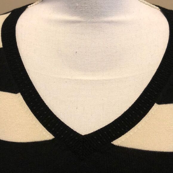 Milly Cream & Black Striped V Neck Sweater - Picture 2 of 6